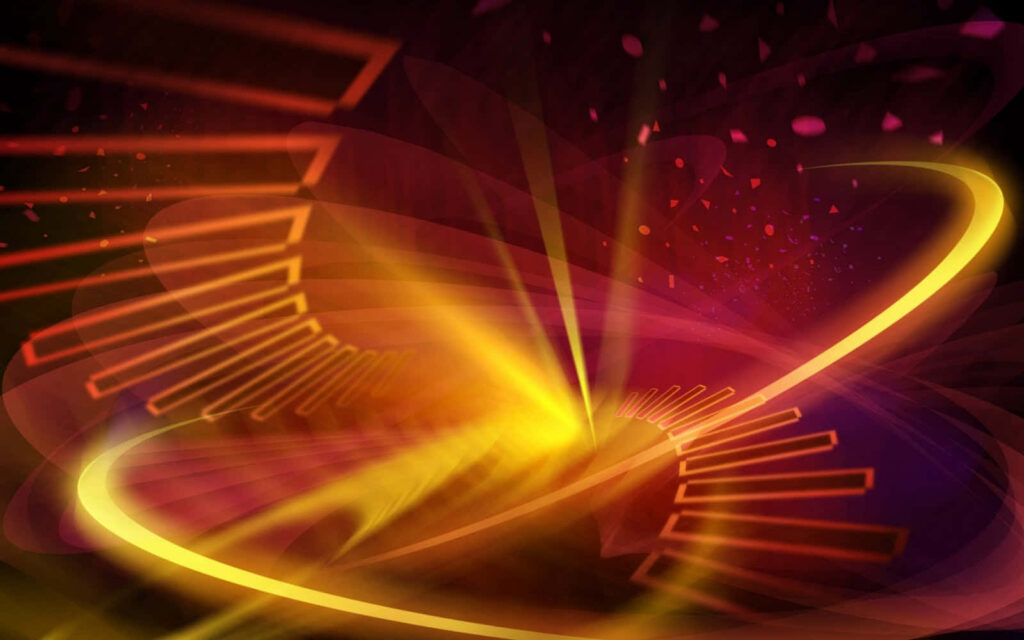 Vibrant Abstract Spiral Wallpaper: Warm Hues & Dark Geometric Shapes