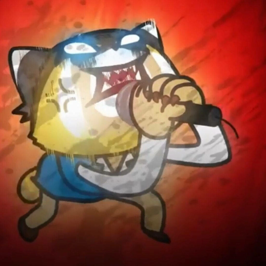Fierce Aggretsuko Wallpaper: Red Panda in Rage Mode on Fiery Background