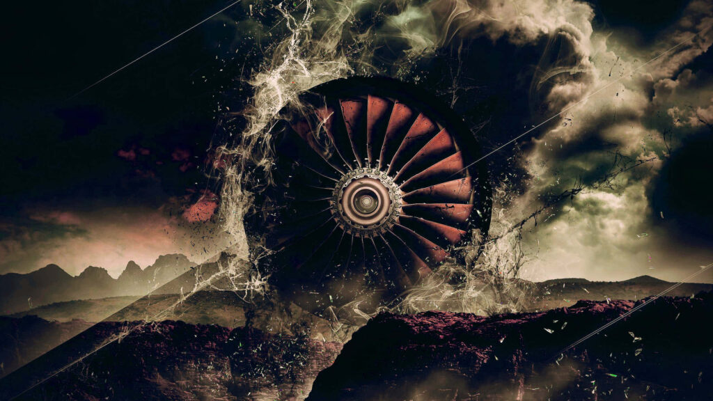 Dynamic Airplane Wheel Wallpaper in Dramatic Mountain Landscape