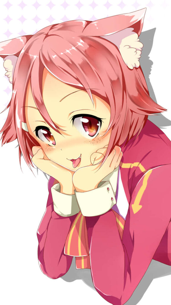 Cheerful Anime Neko Girl Wallpaper - Vibrant Pink-Haired Design