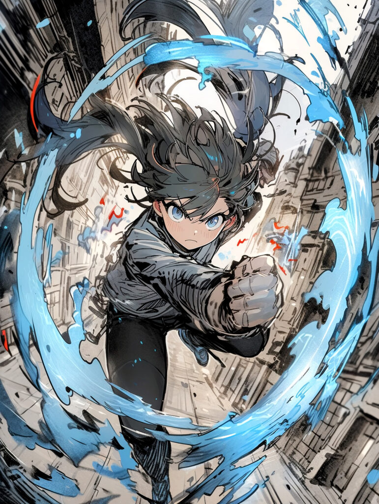 Anime Girl Mid-Jump: Dynamic Wallpaper with Vibrant Energy Background