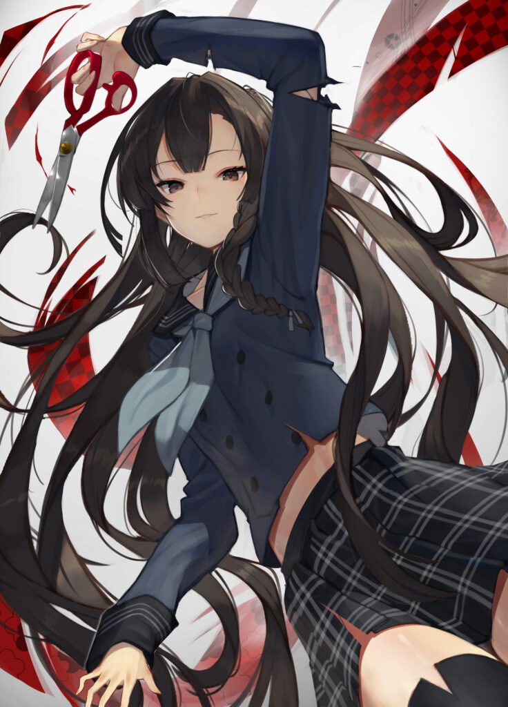 Dynamic Anime Wallpaper: Girl with Scissors & Abstract Background