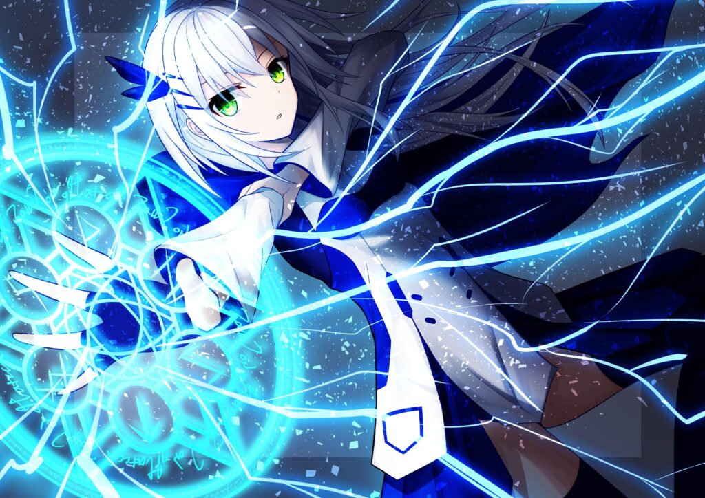 Anime Magician Girl with Electric Blue Magic Wallpaper