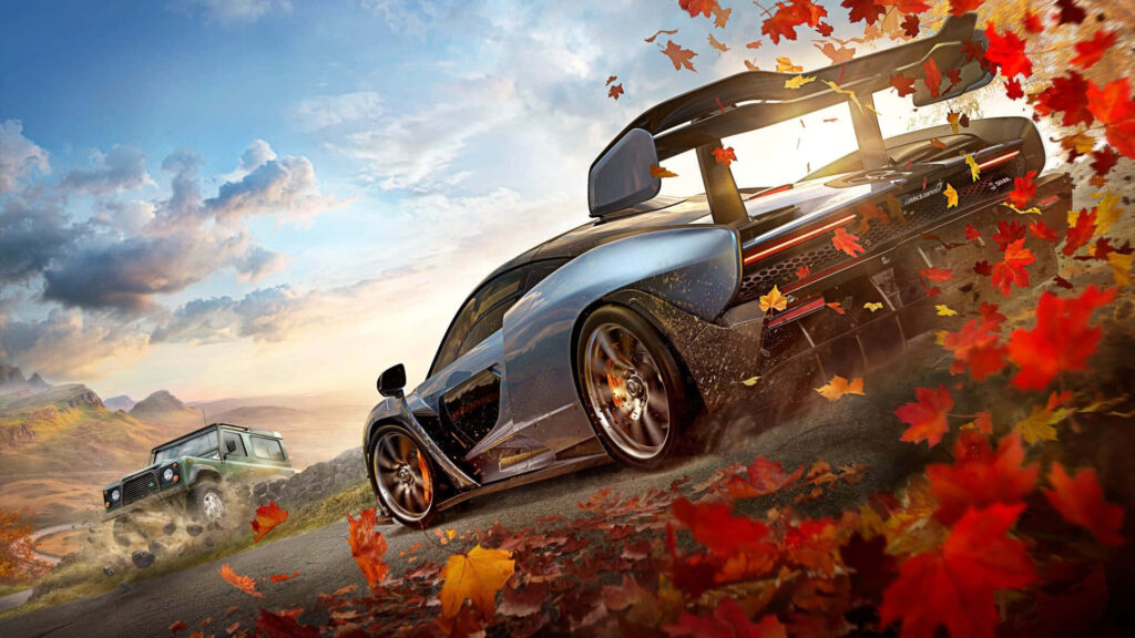 Dynamic Forza Horizon 4 Autumn Wallpaper: Corvette C8 in Motion