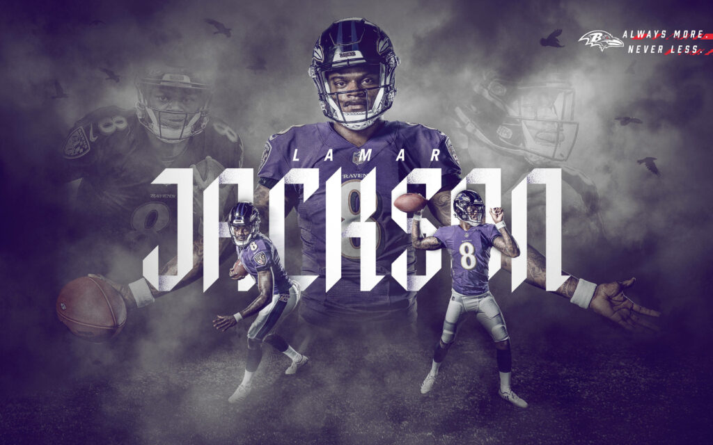 Baltimore Ravens wallpaper of Lamar Jackson in action with smoky background and team colors