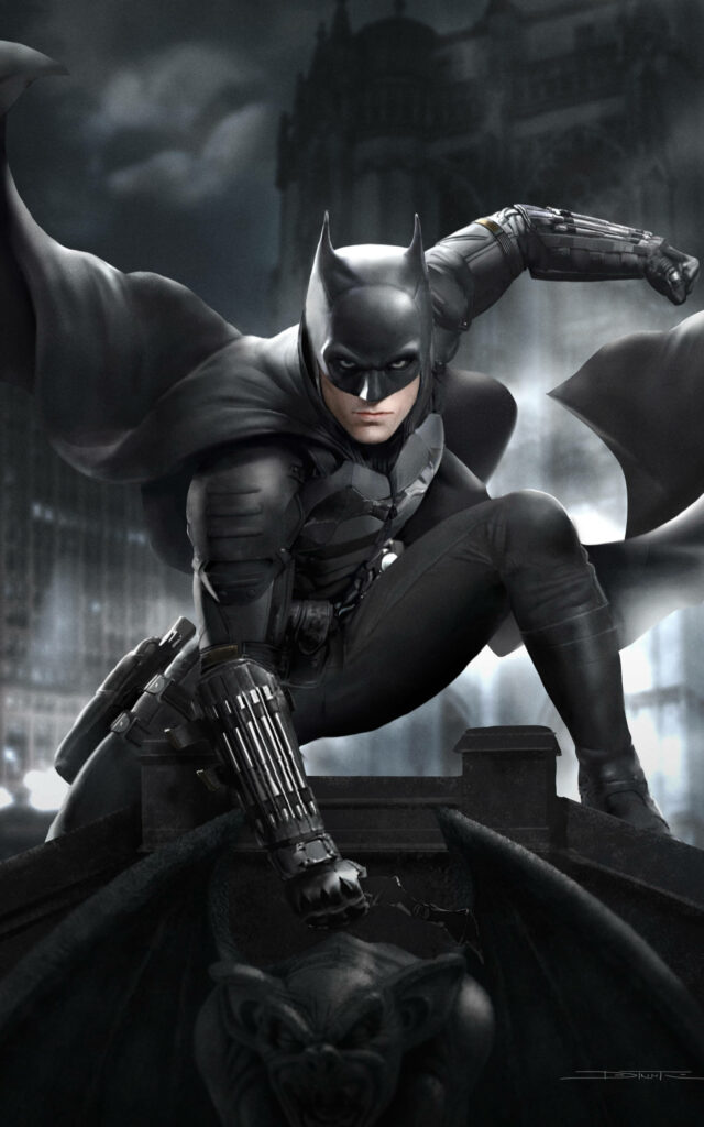 Epic Batman Cosplayer Wallpaper: Action Pose & Cityscape Background