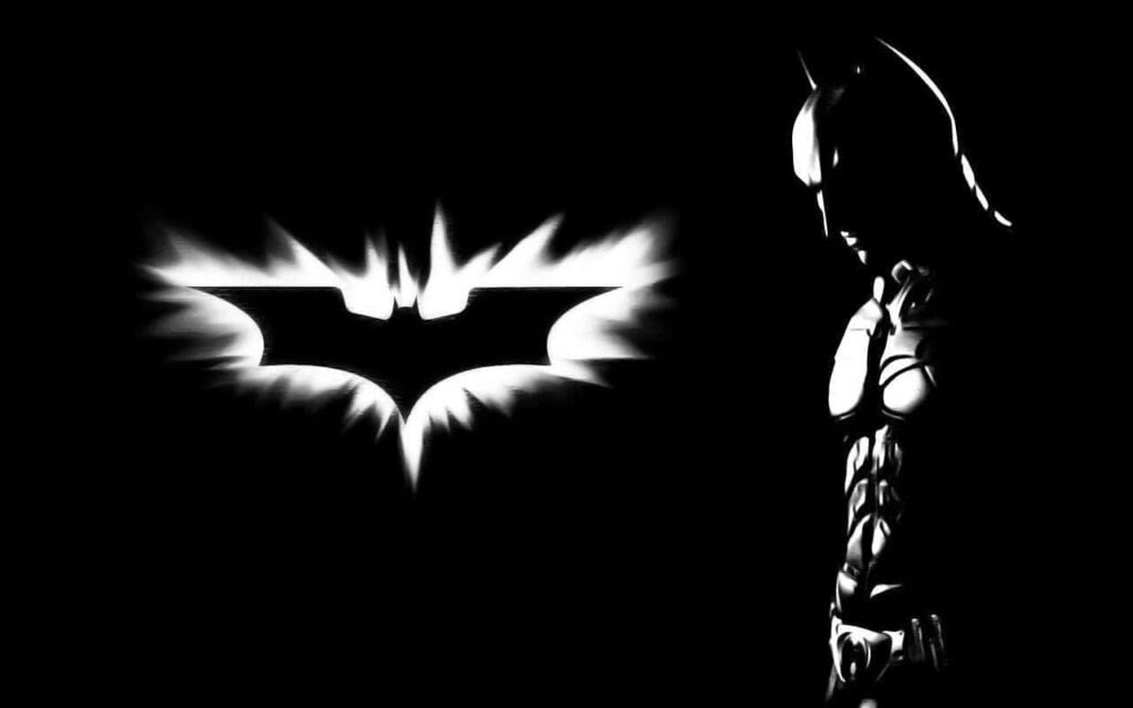 Dynamic Batman Black and White Wallpaper with Bat-Signal