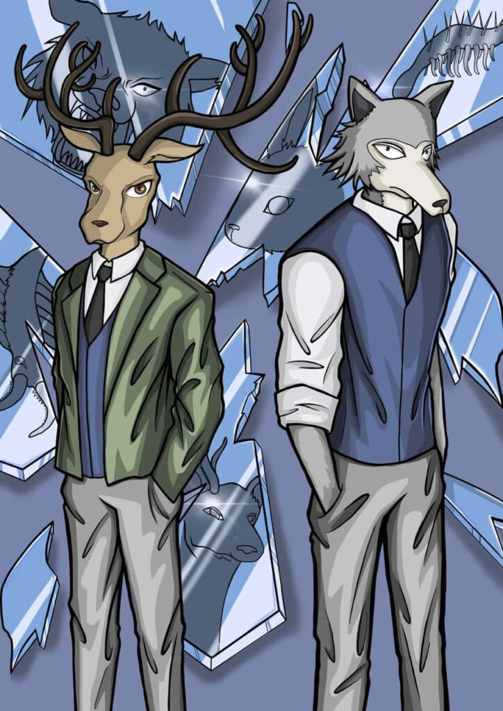 Dynamic Beastars Wallpaper: Legoshi & Louis Amid Shattered Mirrors