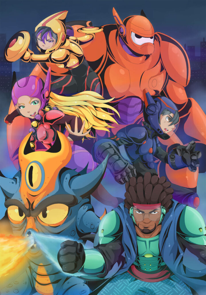Big Hero 6 Dynamic Superhero Wallpaper: Iconic Characters in Action