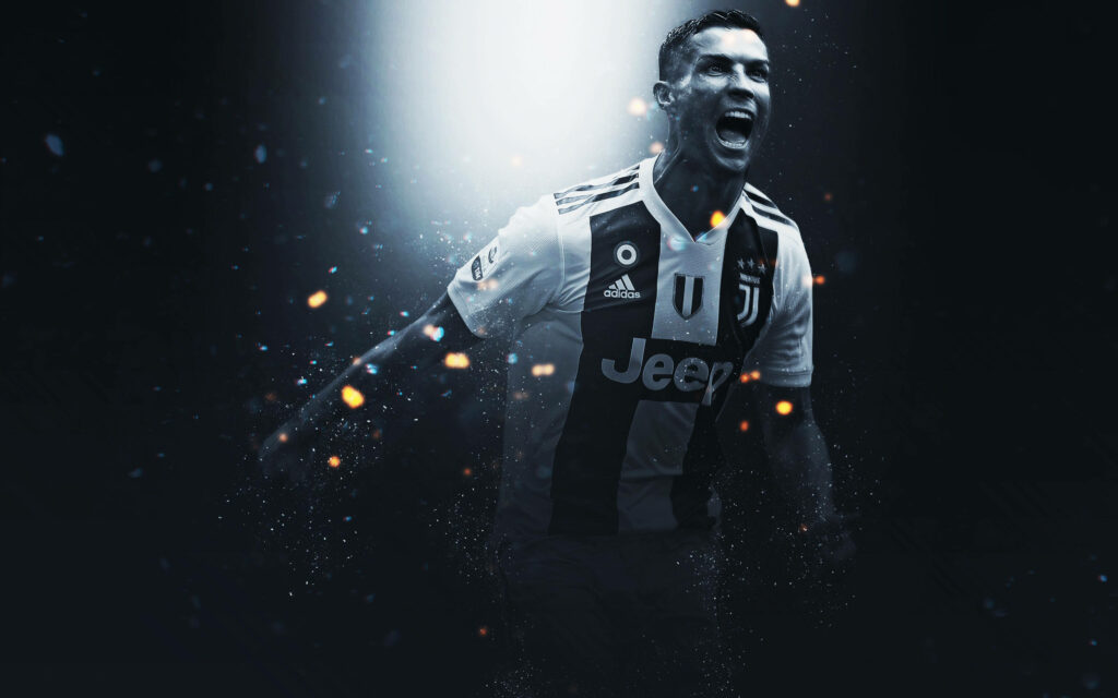 Dynamic Cristiano Ronaldo Juventus Wallpaper with Striking Black Aesthetic