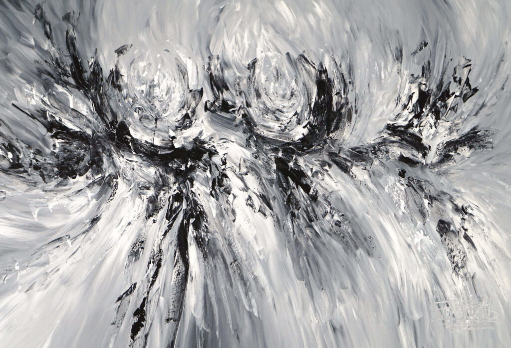 Dynamic Black and White Abstract Painting Wallpaper for Modern Spaces
