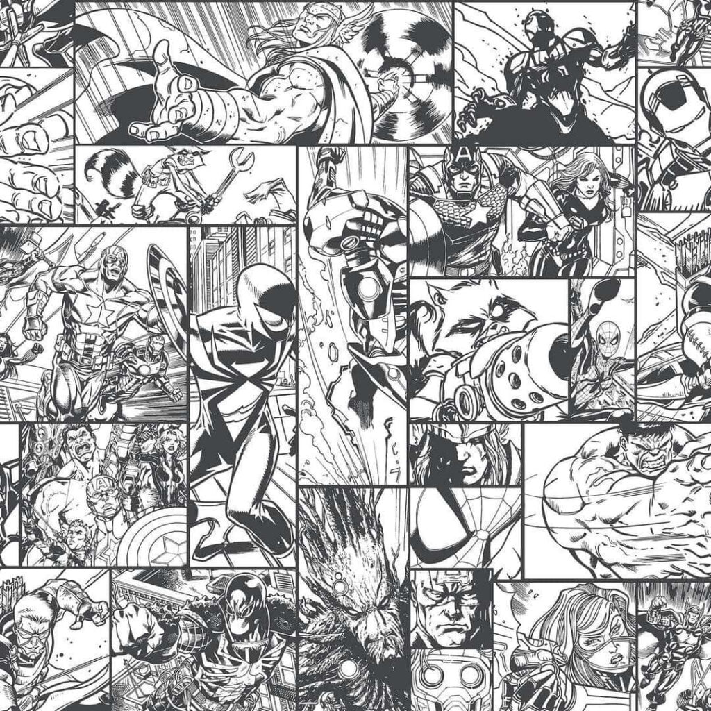 Dynamic Black and White Comic Hero Wallpaper: Action-Packed Collage