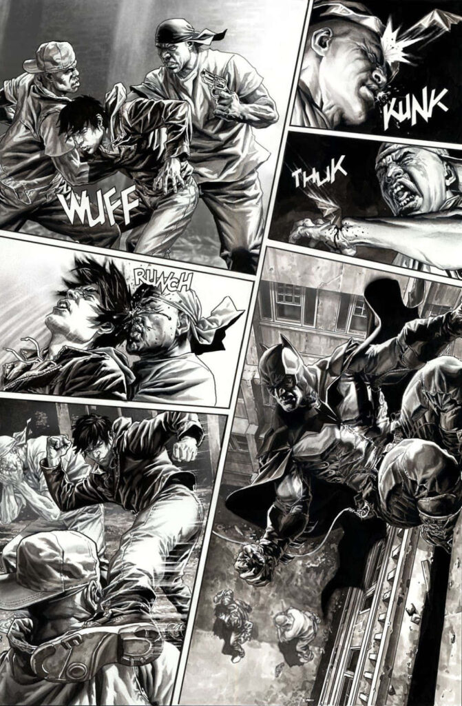 Dynamic Black & White Comic Battle Wallpaper for Urban Spaces