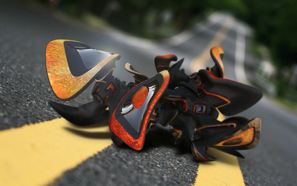 Dynamic Abstract Wallpaper: Black & Orange on Yellow Lined Road