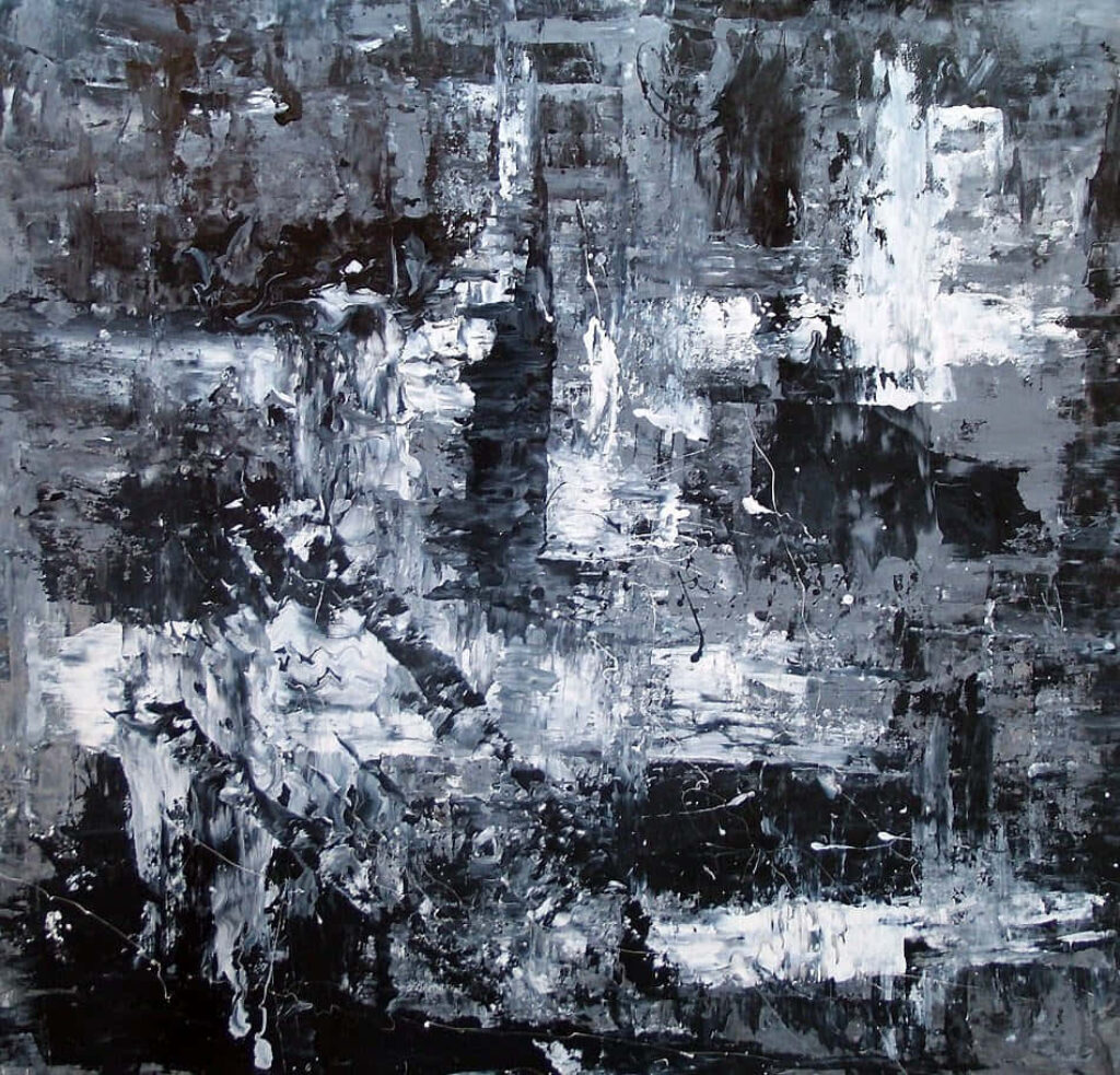 Dynamic Black and White Abstract Art Wallpaper with Textured Depth