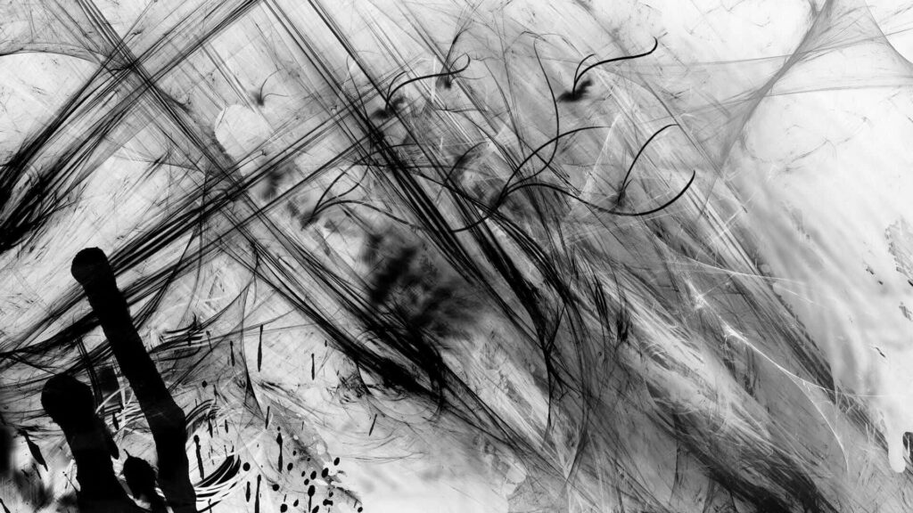 Dynamic Black and White Abstract Wallpaper with Chaotic Patterns