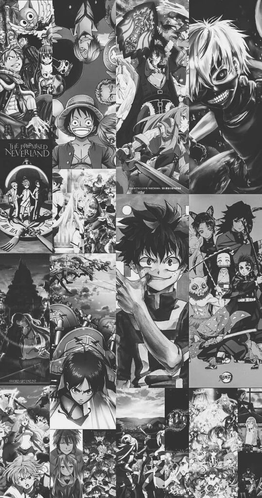 Dynamic Black and White Anime Character Wallpaper - Monochrome Art