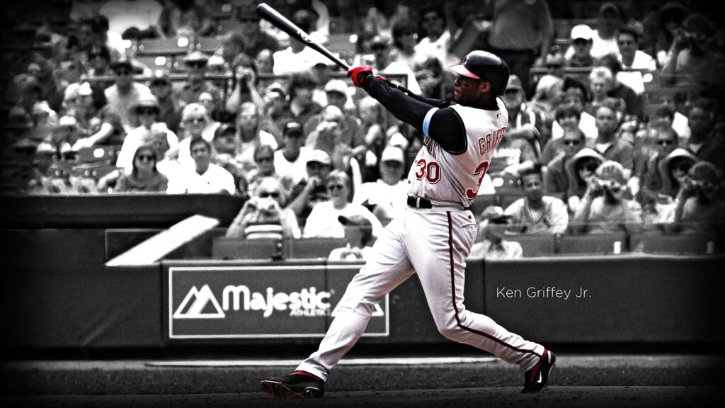 Dynamic Black & White Baseball Wallpaper: Ken Griffey Jr. Mid-Swing
