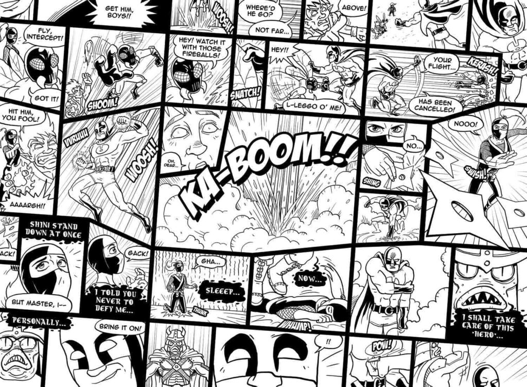Dynamic Black and White Comic Wallpaper: Action-Packed Adventure Panels