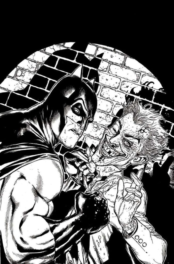 Intense Black and White Comic Wallpaper: Iconic Characters Face Off