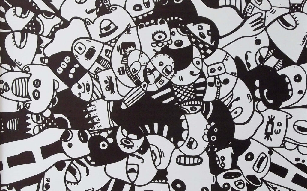 Dynamic Black & White Graffiti Street Art Wallpaper for Urban Aesthetics