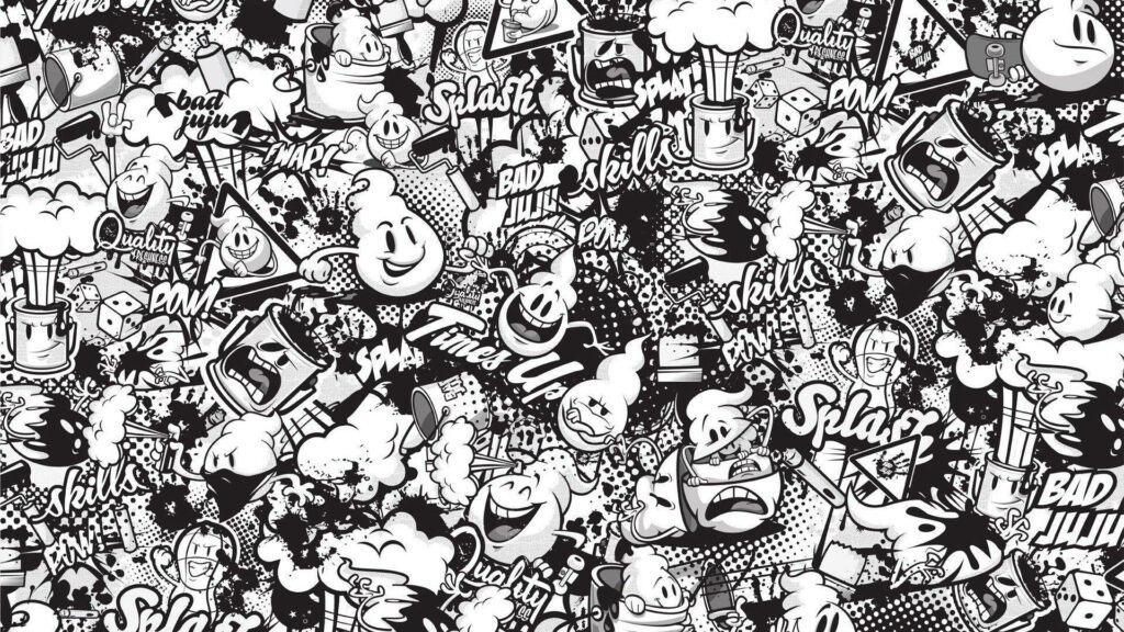 Dynamic Black and White Graffiti Wallpaper: Urban Collage Design