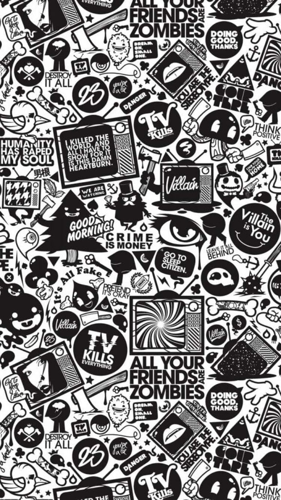 Dynamic Black and White Graphic Collage Wallpaper Background