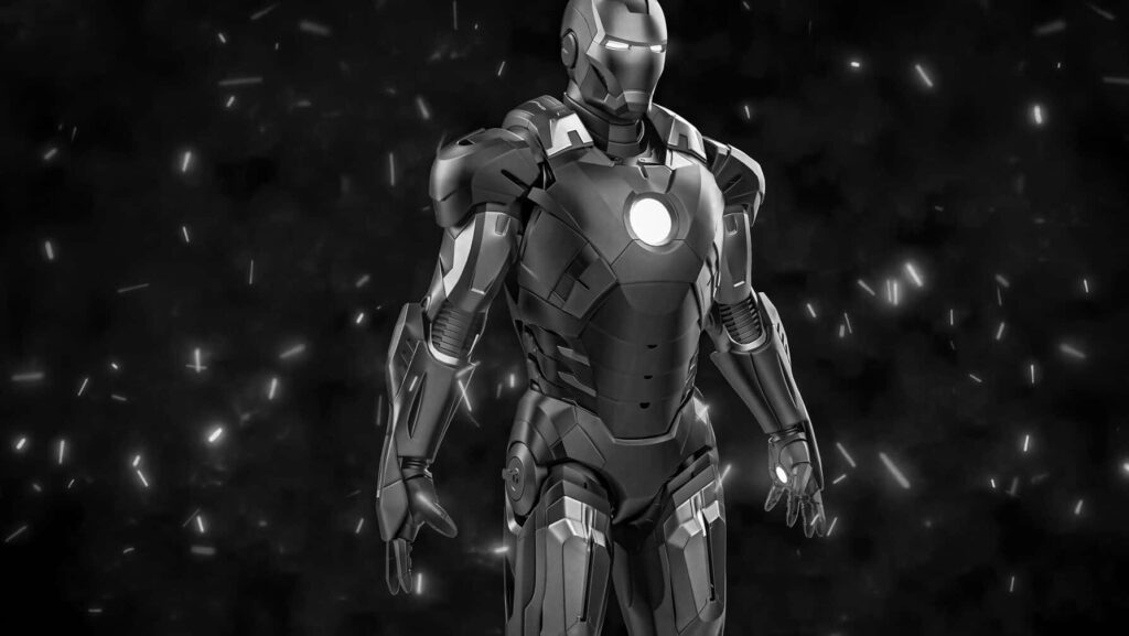 Stylish Black and White Iron Man Wallpaper: Iconic Armored Suit Design