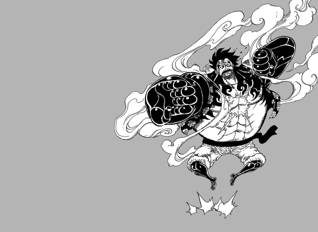Dynamic Black and White Luffy Wallpaper: Action-Packed One Piece Design