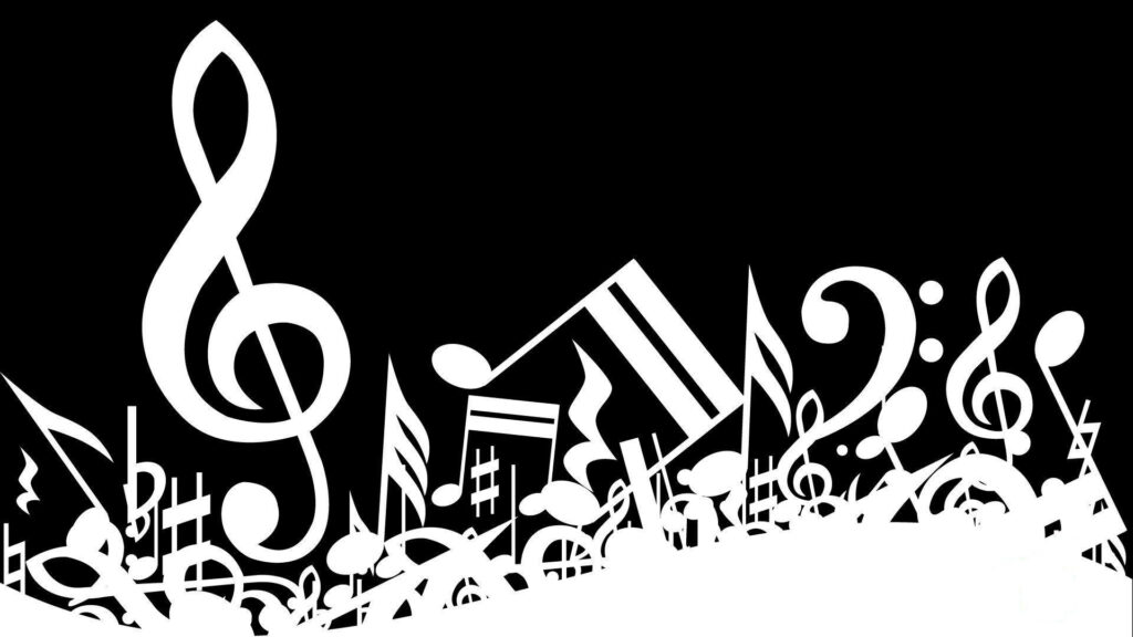 Dynamic Black-and-White Music Notes Wallpaper Background