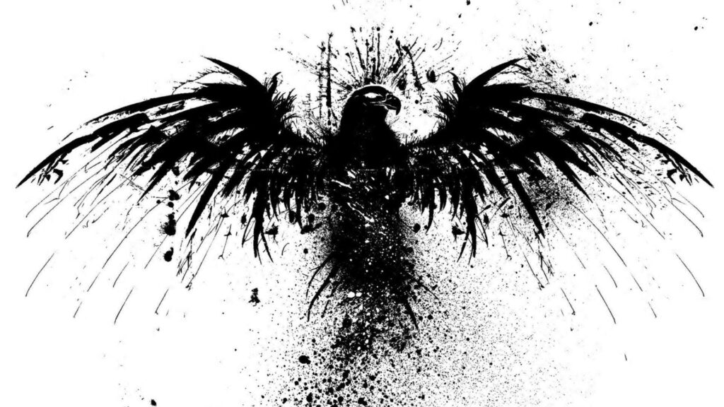 Abstract Black and White Raven Wallpaper: Ink-Splattered Emotion