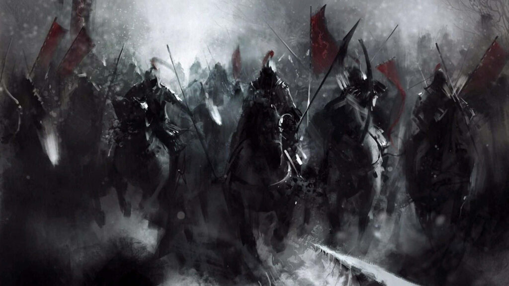 Dynamic Black and White Samurai Wallpaper - Action-Filled Scene