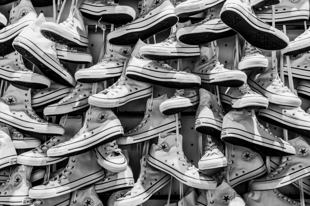 Stylish Black & White Sneaker Wallpaper - Bold Pattern Background