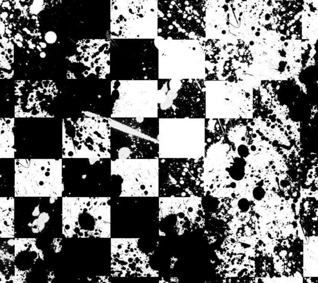 Dynamic Black & White Square Wallpaper with Bold Paint Splatters