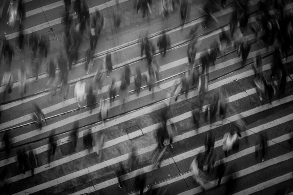 Dynamic Black & White Pedestrian Lane Timelapse Wallpaper