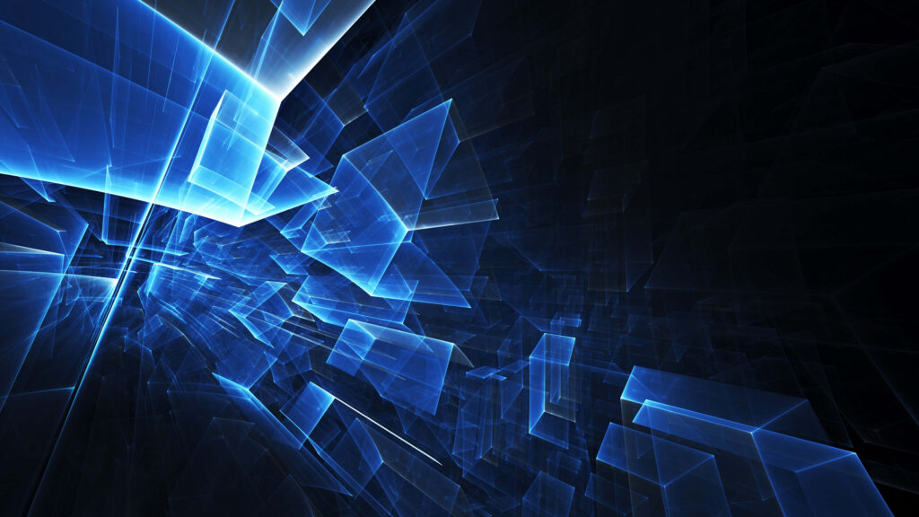 Futuristic Blue Abstract Wallpaper with Geometric Shapes & Light Trails