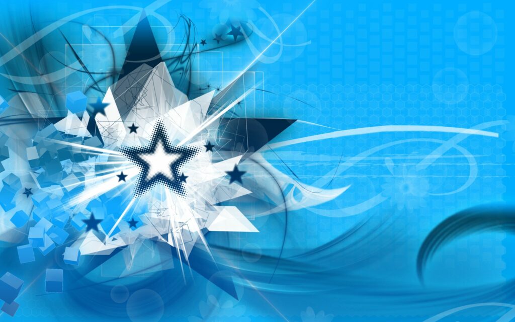 Dynamic Blue Abstract Wallpaper with Star & Geometric Shapes