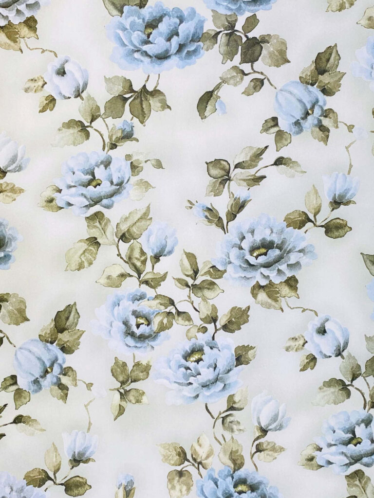 Dynamic Blue Flower Wallpaper with Green Leaves - Soft Background Design