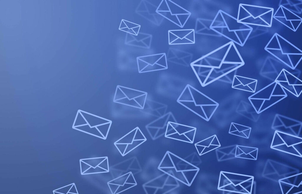 Blue gradient wallpaper with outlined mail envelope icons for modern digital communication design