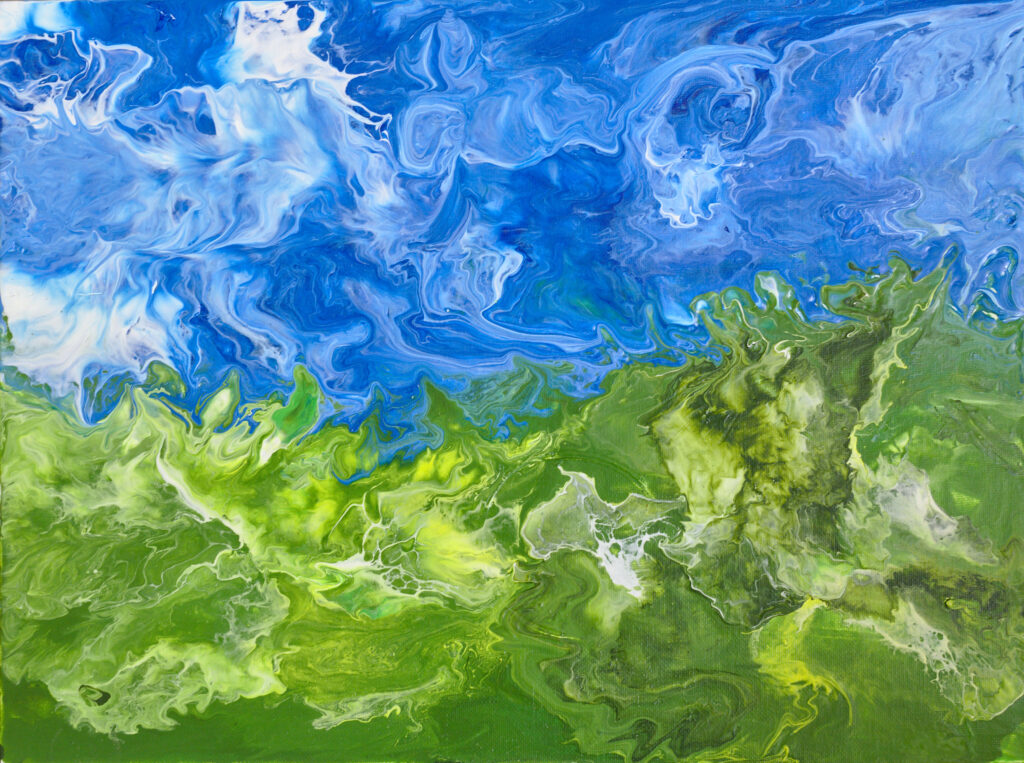 Abstract Fluid Art Wallpaper: Blue & Green Swirls in Nature-Inspired Design