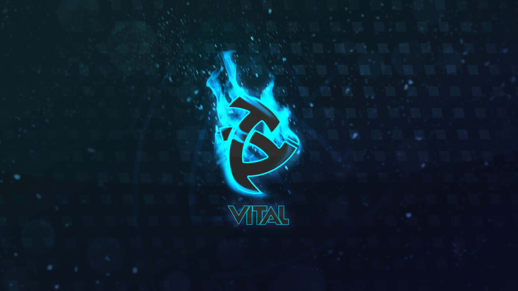 Dynamic Blue Logo with Flames on Dark Textured Background Wallpaper