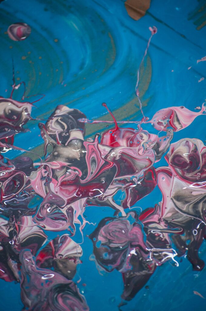 Vibrant Liquid Paint Abstract Wallpaper in Blue, Pink & Gray
