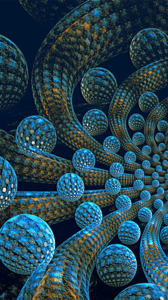 High-Tech Elegance: A Vibrant 3D iPhone Background featuring Dynamic Blue Spheres and Matching Pipes Wallpaper