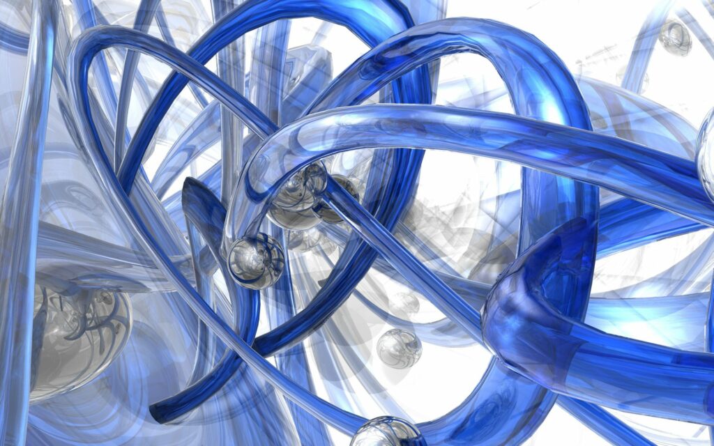 Captivating Abstract Blue Spiral Wallpaper with Glass Spheres