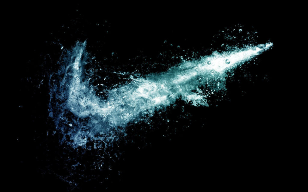 Nike logo water splash wallpaper dynamic blue tones modern design black background motion