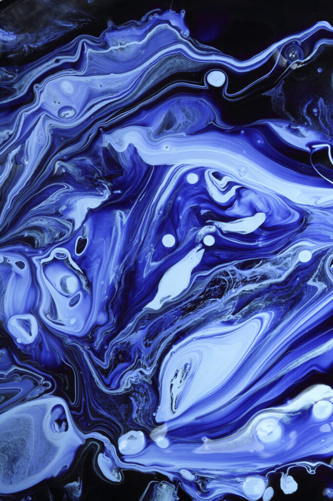 Dynamic Blue & White Liquid Paint Abstract Wallpaper for Creative Background