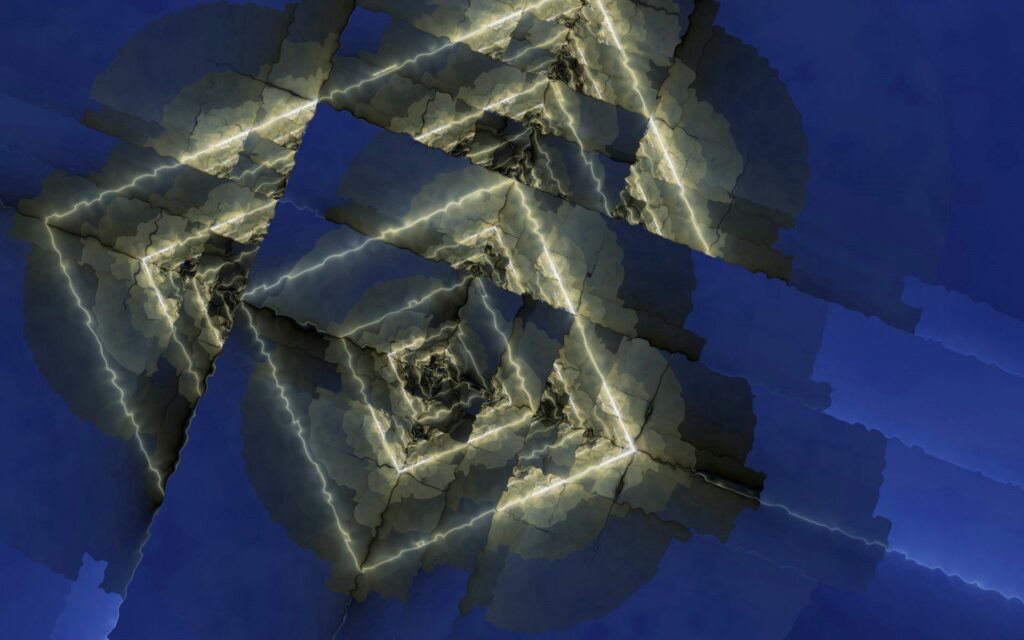 Dynamic Blue & Gold Abstract Wallpaper with Luminous Geometric Design