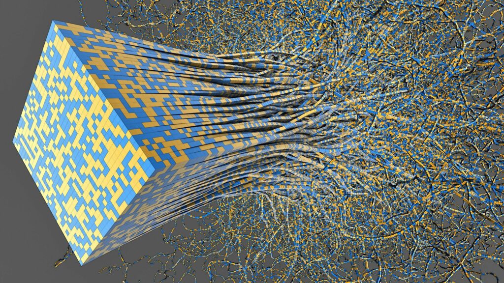 Dynamic Blue & Yellow Paper Cube Wallpaper - 2560x1440 Background