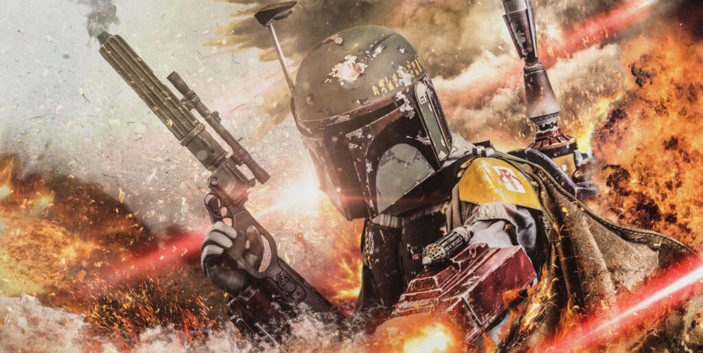 Dynamic Boba Fett Wallpaper: Action-Packed Bounty Hunter Background