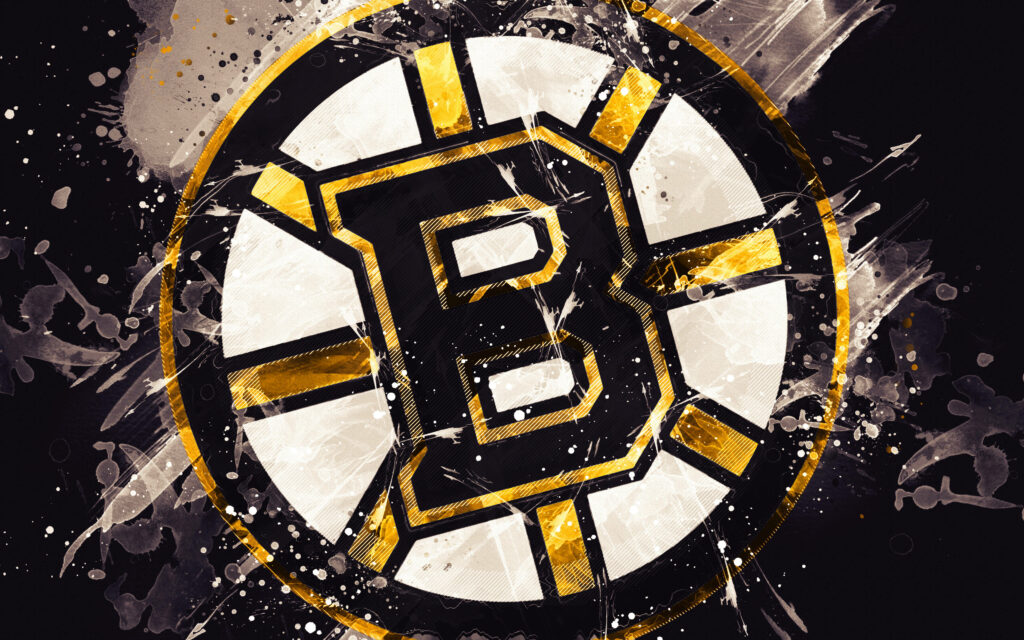 Boston Bruins logo with black gold paint splatter background vibrant modern hockey wallpaper
